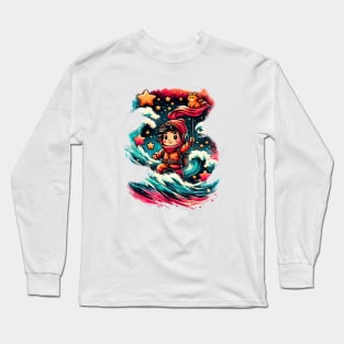 Cute Design Stellar Surfing Boy Long Sleeve T-Shirt